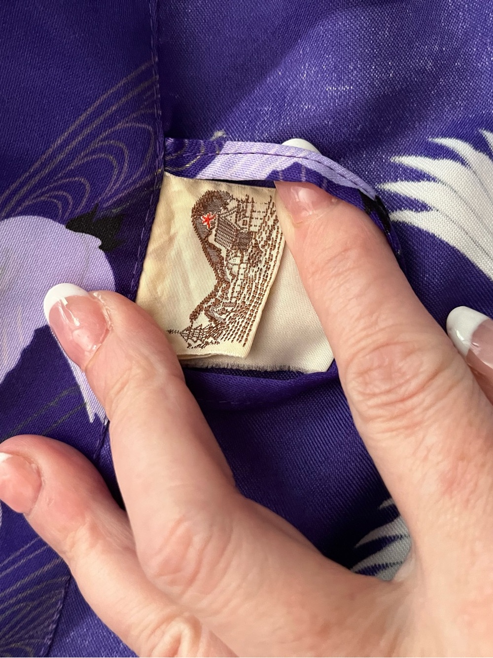 Japanese White Crane Kimono Purple Robe Japan Vintage One Sz Textile Label Belt - Picture 5 of 8
